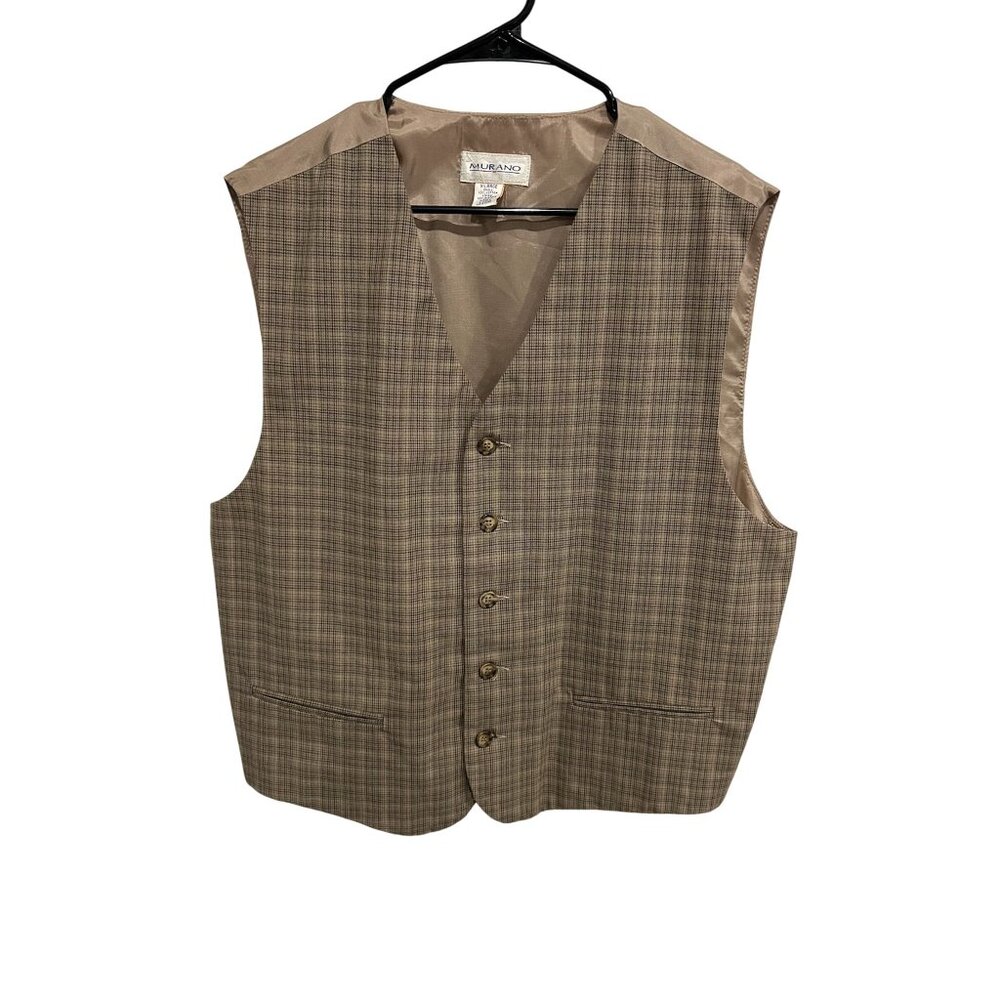Murano Mens Adjustable Back Strap Plaid Button-Front Vest Size XL Preppy Classic